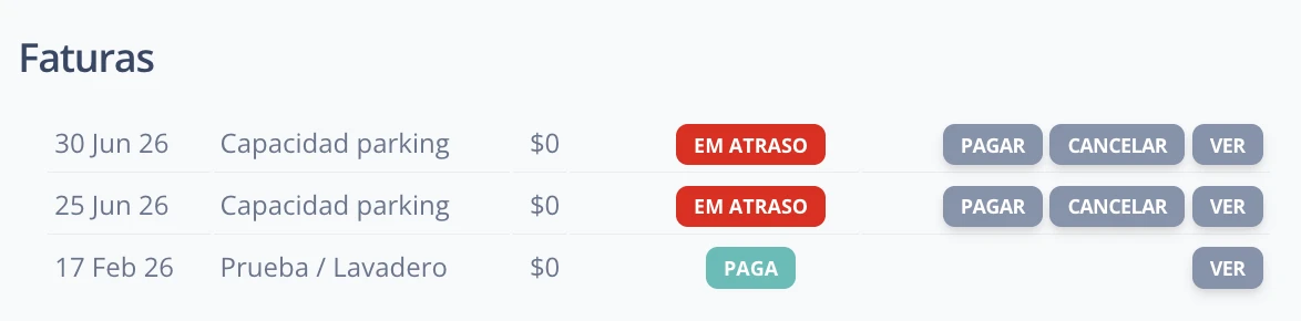 Histórico de pagamentos