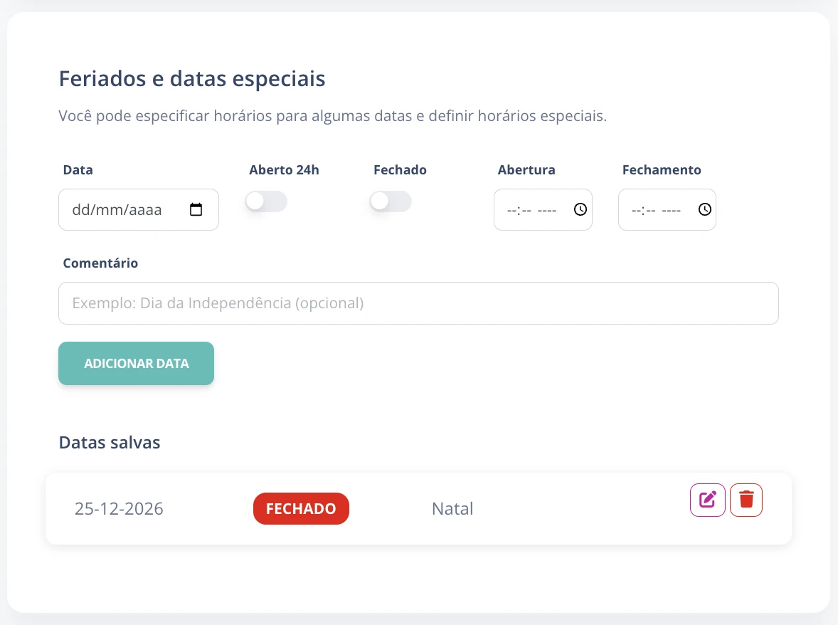 Feriados e datas especiais