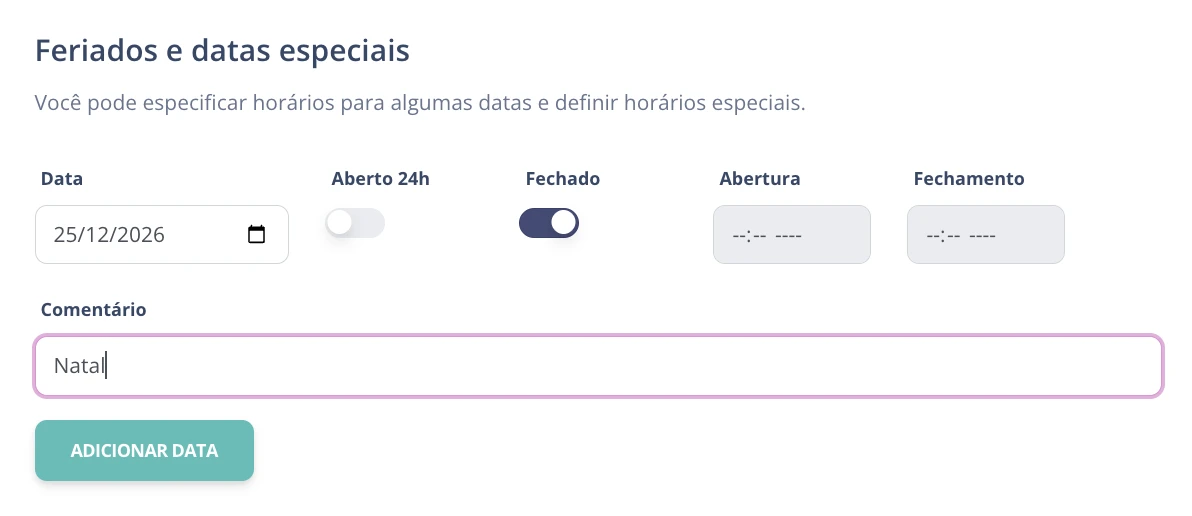 Feriados e datas especiais