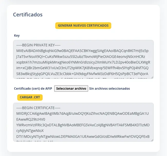 Certificados afip