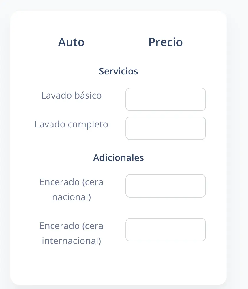 Tarifas del Lavadero