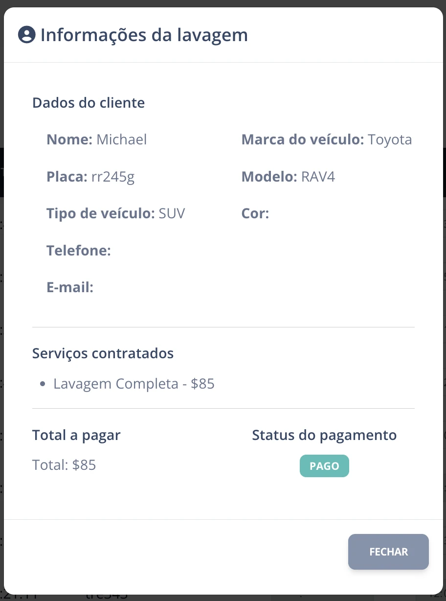Detalhe da lavagem