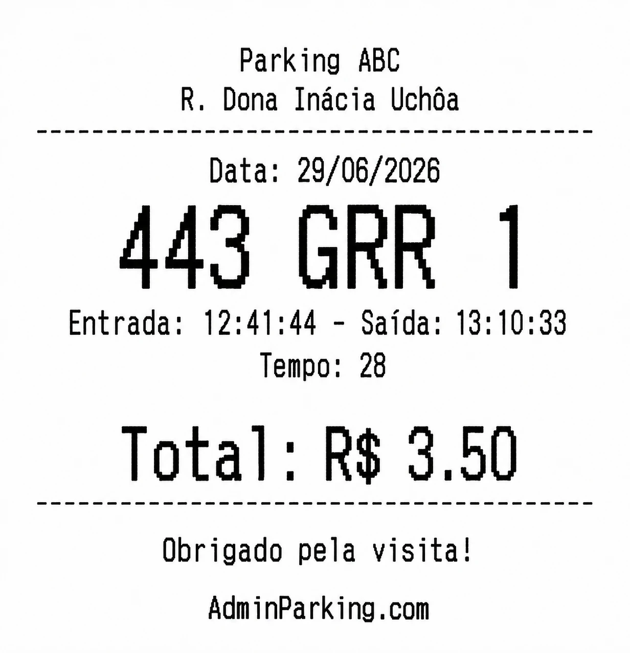 Exemplo de ticket de saída