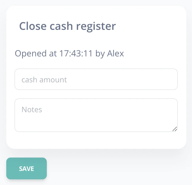 Cash register closing screen