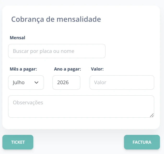 Cobranças mensais