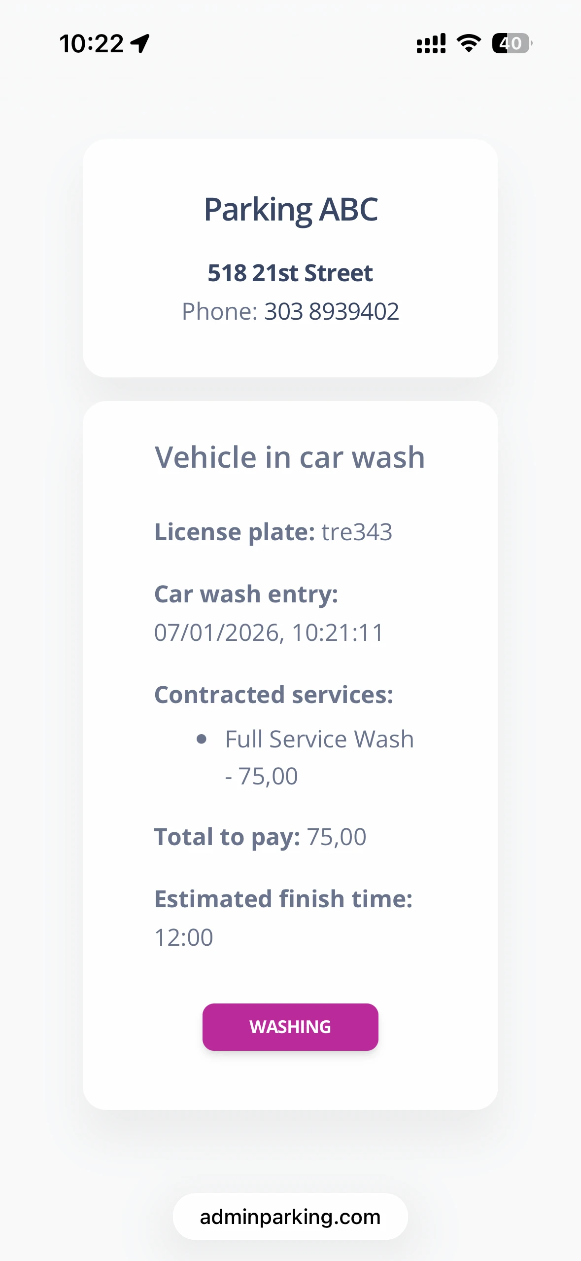 Customer QR screen - washing