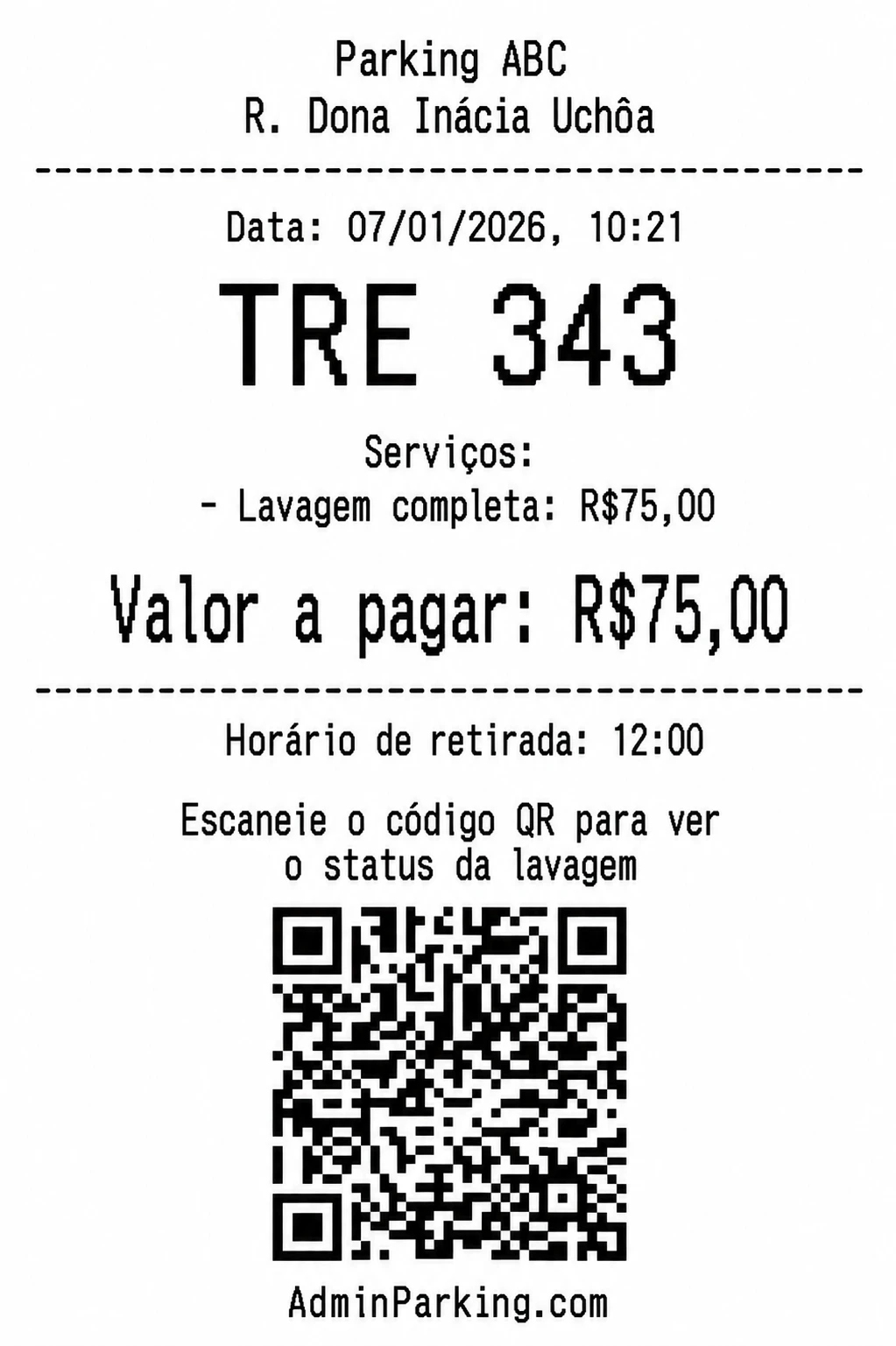 Ticket de entrada com QR