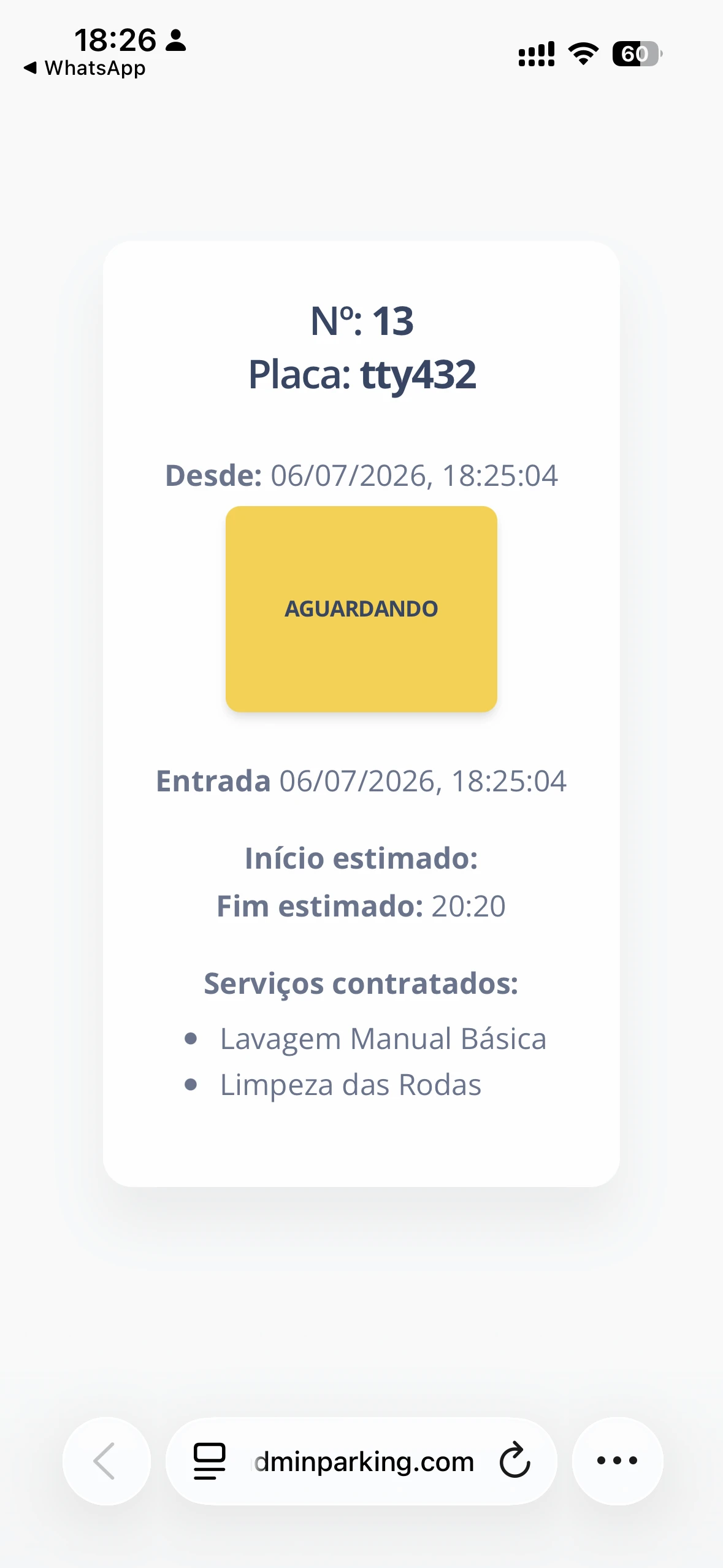 Tela QR interno - lavagem aguardando