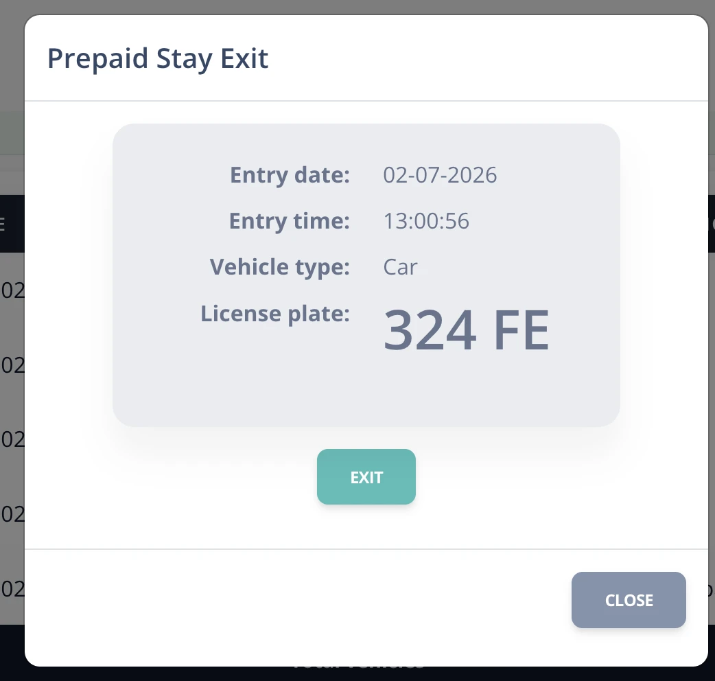 Already paid vehicle exit screen