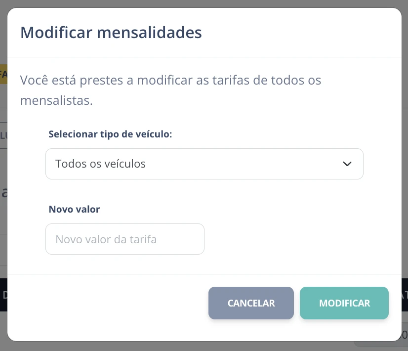 Edição de tarifa geral
