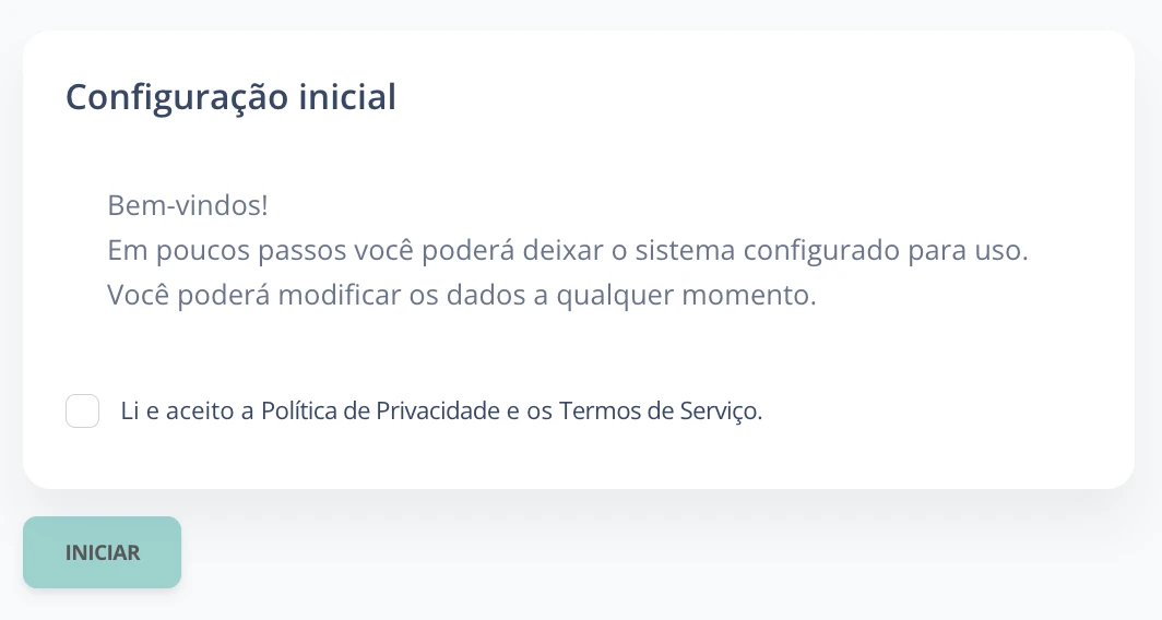 Tela de boas-vindas