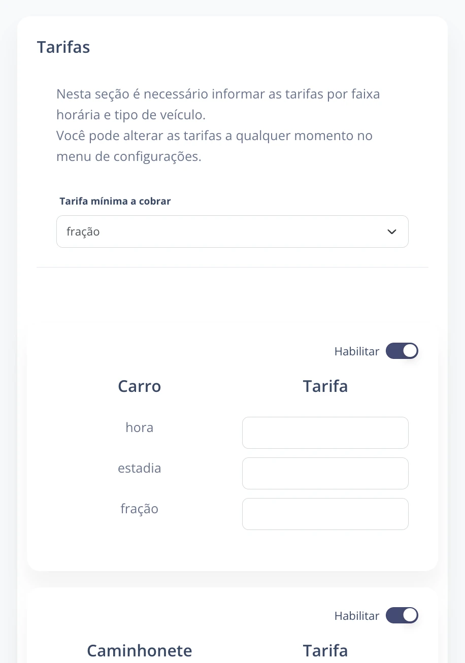 Configurar tarifas
