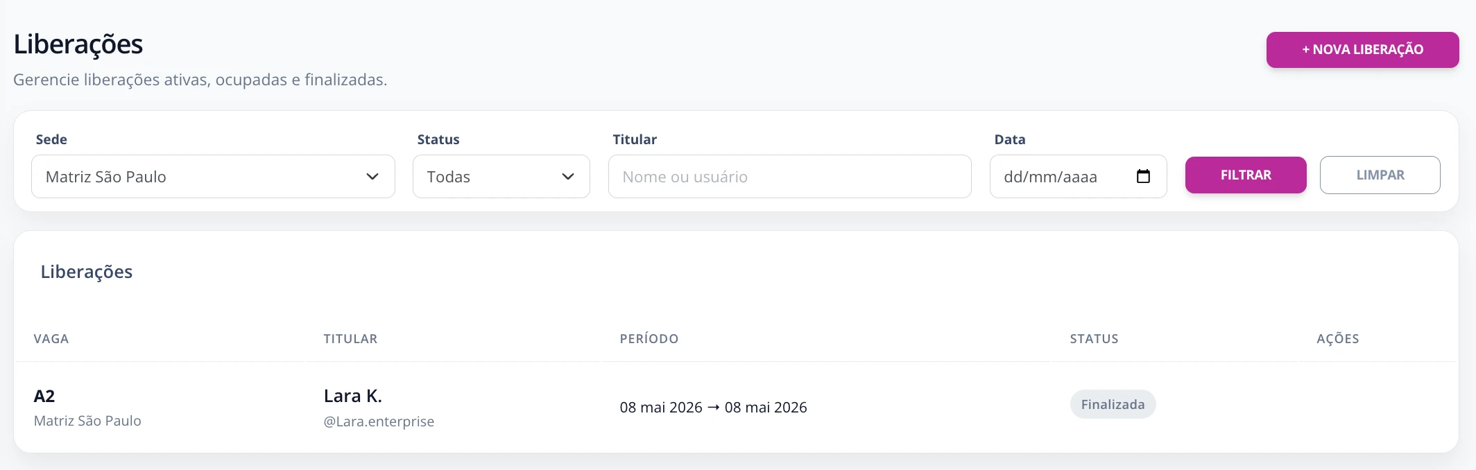 Liberações Enterprise