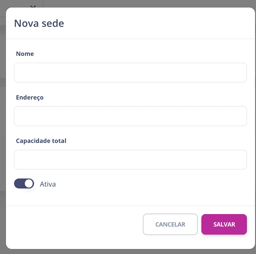 Modal de unidade Enterprise