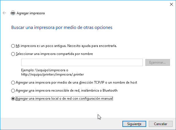 Agregar impresora Local